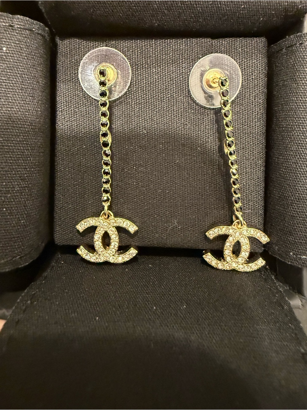 Chanel Gold Crystal CC Drop Earrings